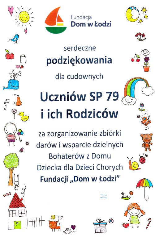 podziękowanie szkole za wolontariat od Fundacji Dom w Łodzi