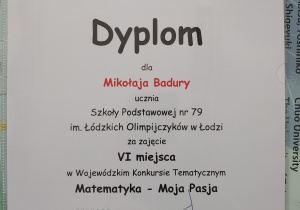 dyplom Mikołaja Badury