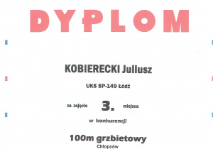 Dyplom Julka - 3 miejsce w stylu grzbietowym