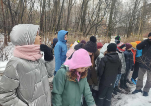 uczniowie klas piątych w lesie Łagiewnickim