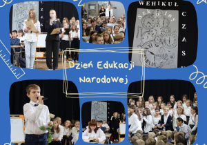 kolaż ze zdjęciami z Dnia Edukacji Narodowej, Samorząd Uczniowski, szkolny chór, uczniowie